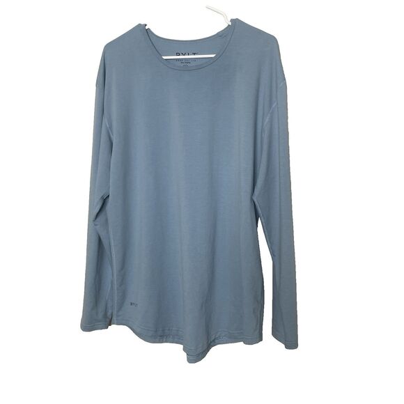 BYLT Drop Cut Shirt Blend Size XL Stretch Light Blue Long Sleeve Curve Hem - Picture 1 of 10